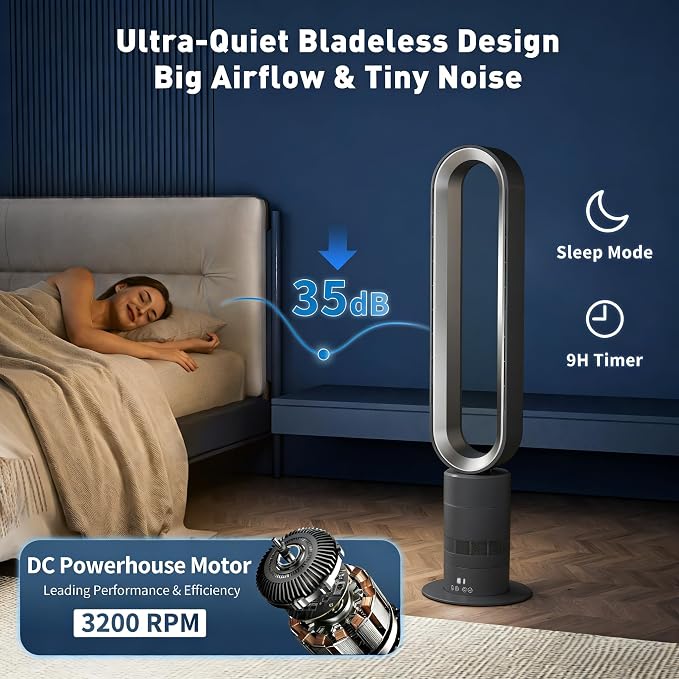 Xcity H601 Bladeless Tower Fan, 10 Cooling Speeds, Remote Control, Ultra-Quiet - Image 4