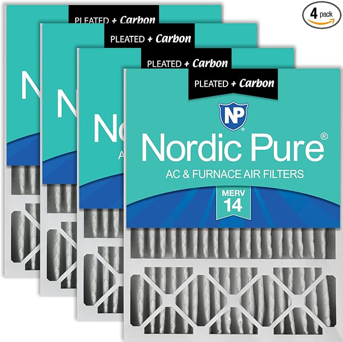 Nordic Pure 20x25x5 Pleated MERV 14 Plus Carbon Air Filters 4 Pack | Actual by NordicPure