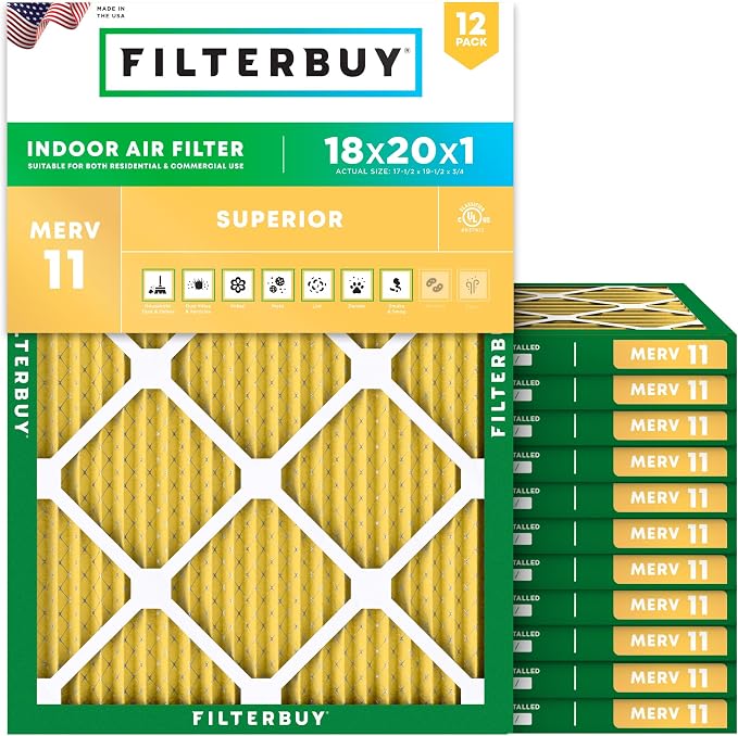 Filterbuy 18x20x1 Air Filter MERV 11 Superior Pet & Allergy Defense, by Filterbuy