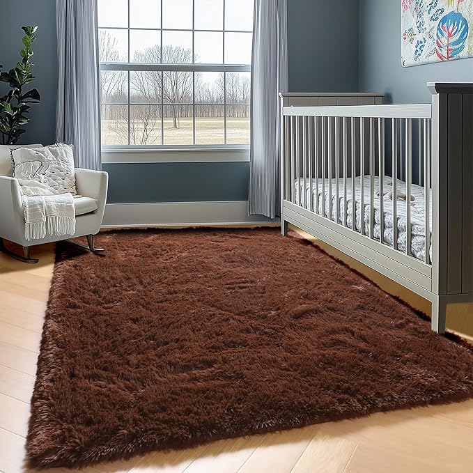 ONASAR Brown Rugs for Living Room Bedroom, 5x8 Fluffy Bedside Area Rug, Soft Plush Shaggy Indoor Floor Carpet for Nursery Kids Girls Boys Teen Dorm Home Office Decor Aesthetic
