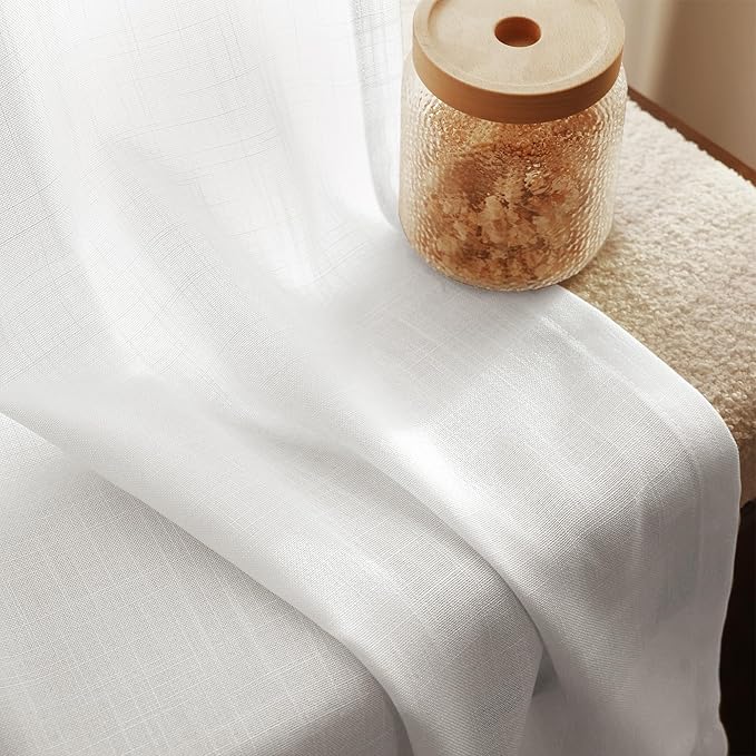 Linen White Curtains 84 inches Long for Bedroom Back Tab Privacy Light Filtering Semi Sheer White Boho Farmhouse Curtain Drapes Cotton Textured Modern Elegant Coastal Living Room Decor Off White