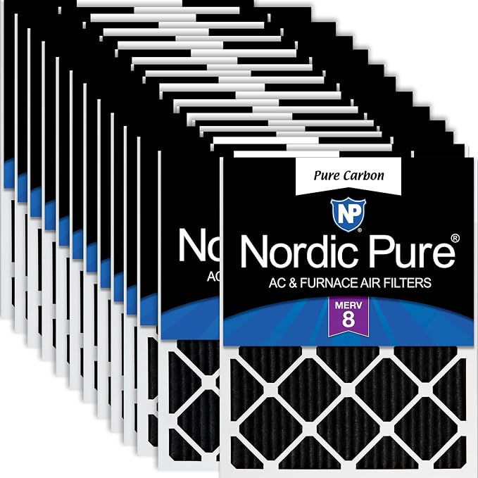 Nordic Pure 12x12x1 Pleated MERV 8 Pure Carbon Air Filters 24 Pack | Actual by NordicPure