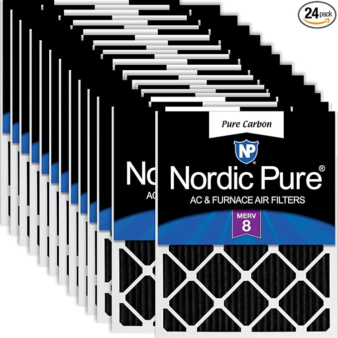 Nordic Pure 10x20x1 Pleated MERV 8 Pure Carbon Air Filters 24 Pack | Actual by NordicPure