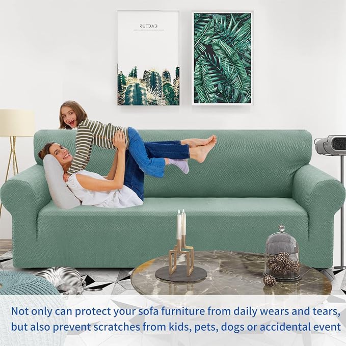 ZNSAYOTX 1 Piece Jacquard Chair Slipcovers for Living Room High Stretch Chair Covers with Arms Anti Slip Pets Friendly Couch Sofa Armchair Cover Furniture Protector (Small, New Pattern Pea Green)
