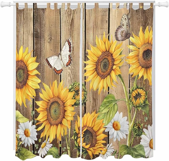 Farmhouse Sunflowers Living Room Curtains 96 Inch Length, Window Curtains Tab by Unknown