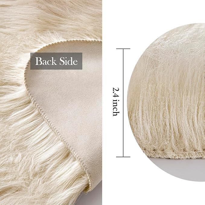 MIULEE Luxury Soft Fluffy Area Rug 3x5 Feet, Faux Fur Sheepskin Rug Decorative Plush Shaggy Carpet for Bedside Sofa Floor Nursery, Beige
