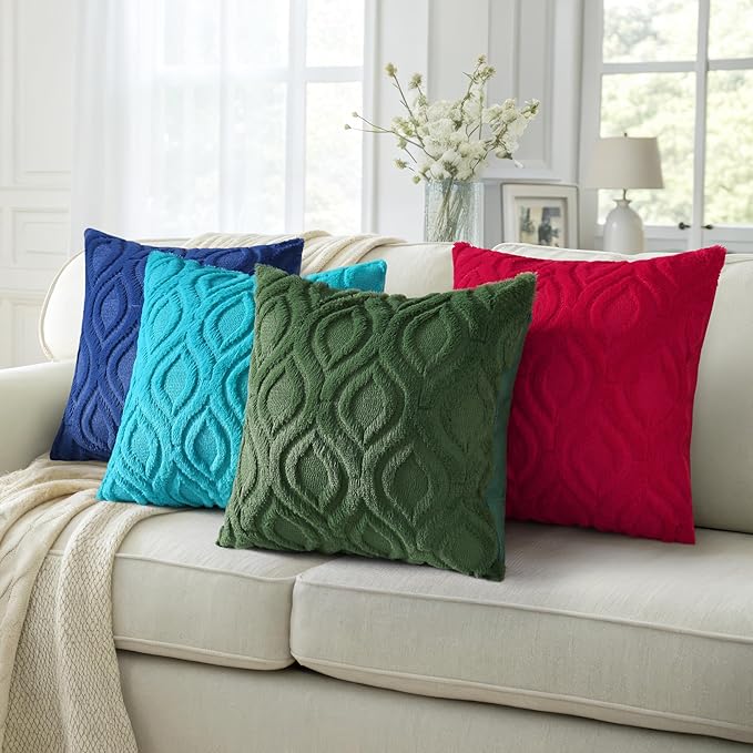 decorUhome Summer Throw Pillow Covers 22x22 Inch Set of 2, Soft Plush Faux Wool Teal Solid Couch Pillow Covers, Accent Euro Sham Farmhouse Neutral Square Pillow Cases for Sofa Bed Living Room