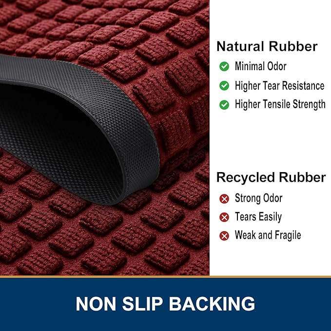 Smiry Front Door Mat Outside Entrance, Heavy Duty Natural Rubber Doormat, Non Slip, Trap Dirt and Moisture, Easy Clean, Low Profile Welcome Floor Mats for Indoor Outdoor Entry, 71x23 Inch, Red