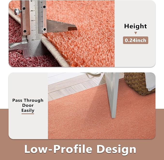 FinRèc 6x9 Washable Area Rugs for Bedroom Living Room, Low Pile Thin Rug Solid Color, Non-Slip Carpet Indoor for Home Decor (Orange)