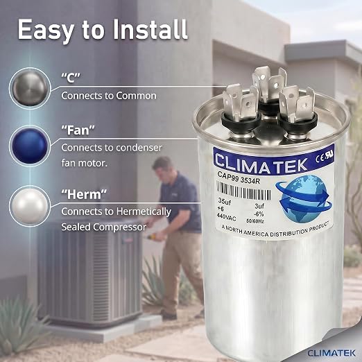 ClimaTek 35 + 3 MFD 370/440 Volt Dual Run Capacitor CAP99-3534R | 35/3 VAC | - Image 3