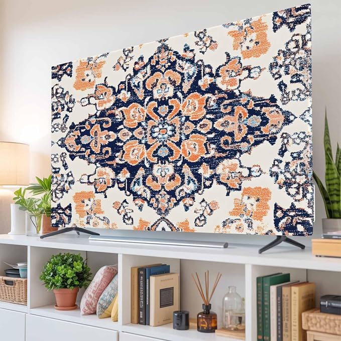 Boho Pattern Retro Orange Block Indoor TV Cover, Elastic TV Screen Protector by Unknown