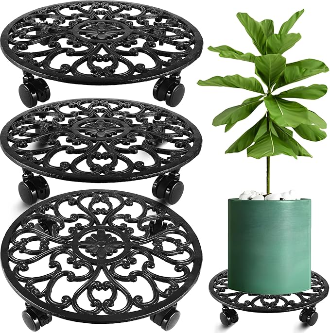 3 Packs 14 Inch Rolling Plant Stand by Planterhoma