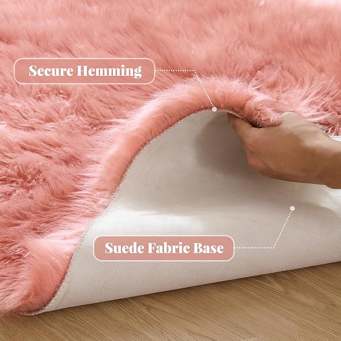ORINOVA Pink Area Rugs 8x10 Shag Large Washable Rugs for Bedroom Plush Faux Sheepskin Shaggy Fur Rug for Living Room Soft Rectangle Rug