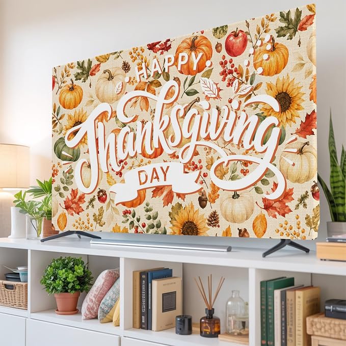 Pumpkin Thanksgiving Maple Leaf Indoor TV Cover, Elastic TV Screen Protector - Image 6