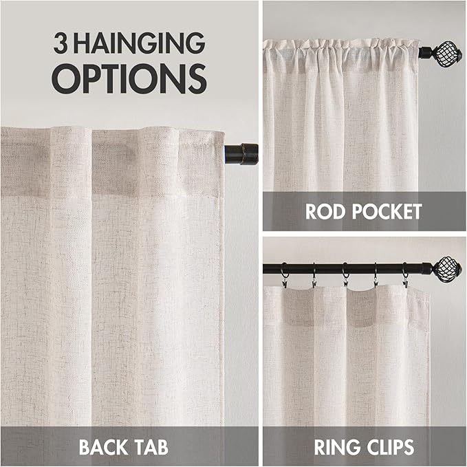 MIULEE White Linen Curtains 84 Inch Length for Bedroom Living Room, Soft Thick Linen Textured Window Drapes Semi Sheer Light Filtering Rod Pocket Back Tab Burlap Look Farmhouse Decor, 2 Panels