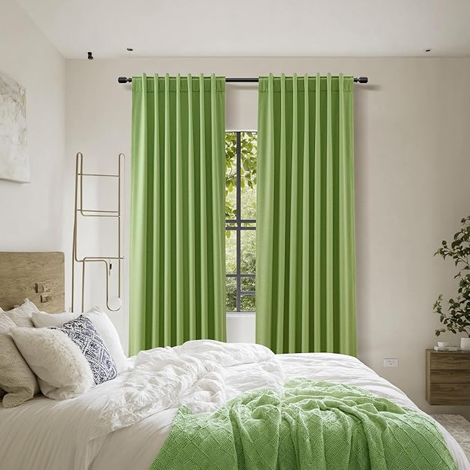 Guken 100% Blackout Curtains 120 Inch Length 2 Panels Set for Living Room Bedroom Back Tab Thermal Insulated Black Out Linen Drapes Room Darkening Lime Green,52x120