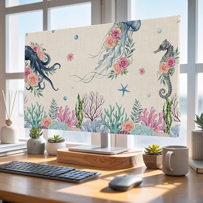 Sea Jellyfish Seahorse Octopus Indoor TV Cover, Elastic TV Screen Protector - Image 4