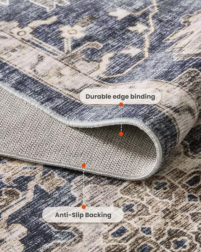 AMADA HOMEFURNISHING 2x5 Washable Runner Rug, Low-Profile Kitchen Rugs with Non-Slip Backing & Durable Edge Binding, Vintage Entryway Runner Rug for Bedroom & Hallway