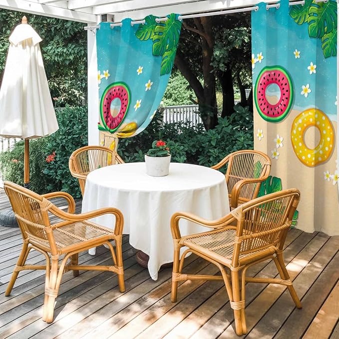 Summer Outdoor Curtains for Patio Plumeria Swimming Circles Ocean Beach - Image 4