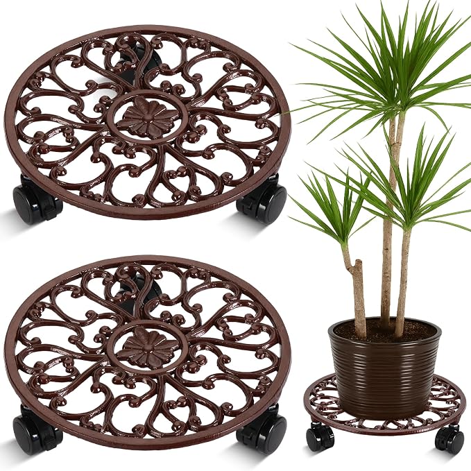 2 Packs 11 Inch Rolling Plant Stand by Planterhoma