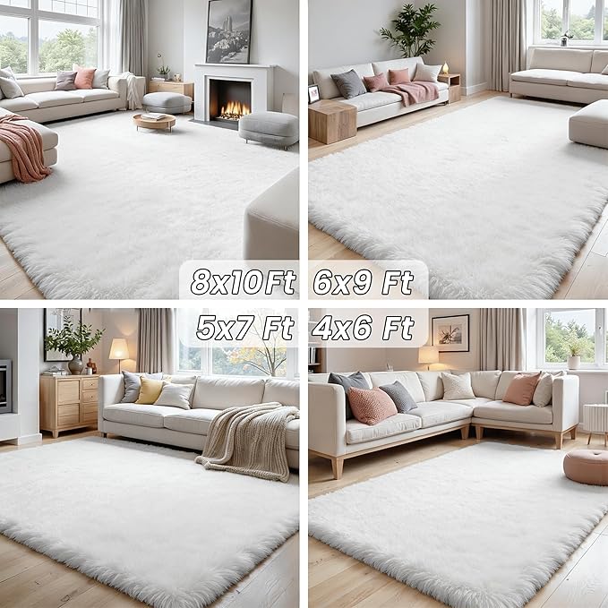5x8 Area Rugs for Living Room: Soft Fluffy Shag White Rugs for Bedroom, Non Slip Large Fuzzy Plush Rug Indoor Floor Carpet for Nursery Kids Boys Girls Room, Dorms, Playroom, Modern Home Decor