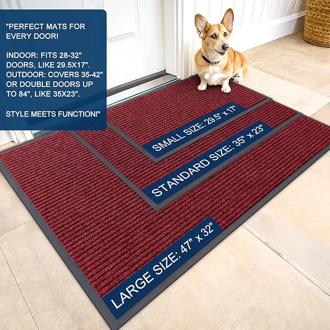 OLANLY Front Door Mat Indoor Outdoor Entrance, Waterproof Heavy Duty Doormat, Fade Resistant, Low Profile, Easy Clean Patio Porch Welcome Floor Mats for Entry, 59x23, Wine Red