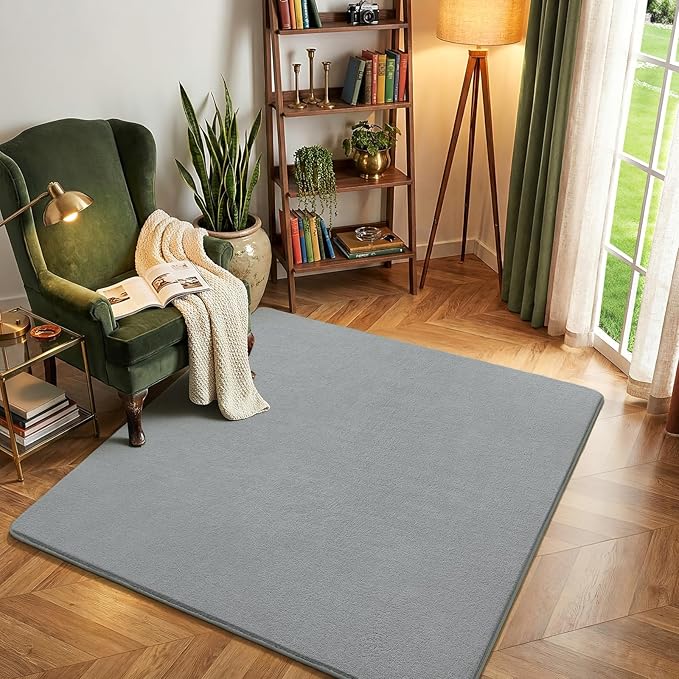 Amearea 5x5 Square Area Rugs for Bedroom Living Room, Modern Grey Thickened Memory Foam Rug, Fluffy Indoor Washable Rugs Non Slip Minimalist Carpet for Kids Boys Girls Dorm Nursery Room Decor