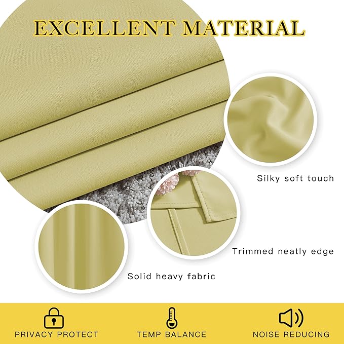 NICETOWN Paler Yellow Doorway Curtains 80 inches Long, Grommet Privacy Door Curtains Room Darkening Thermal Window Treatments for Bedroom/Living Room, 2 Panels, W46 x L80