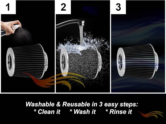 BLACK 6" 152 mm Inlet Short Truck Air Cone Replacement Performance Washable - Image 7