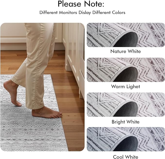 4x10 Washable Hallway Runner Rug：Moroccan Non-Slip Wide Runners for Entryway Kitchen Soft Modern Geometric Low-Pile Rugs for Living Room Thin Waterproof Carpet for Bedroom Bathroom Laundry(Grey,4x10)