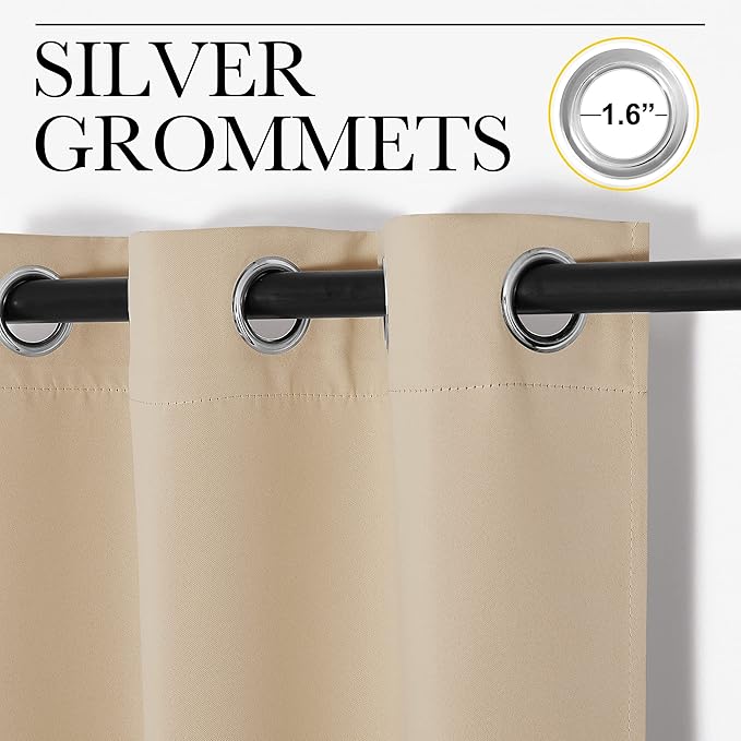 NICETOWN Blackout Curtains Panels for Bedroom, 2 Panels, 52 x 70 Inch, Biscotti Beige, 3 Pass Microfiber Noise Reducing Thermal Insulated Solid Ring Top Blackout Window Drapes