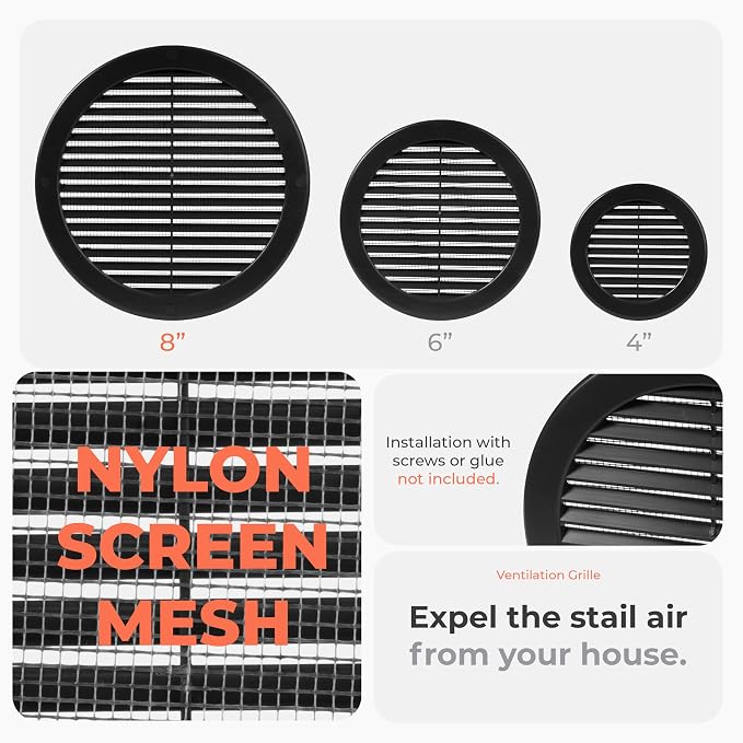 100-Pack 8" Round Air Vent Cover – Black Plastic Soffit Air Vent Deflector - Image 3