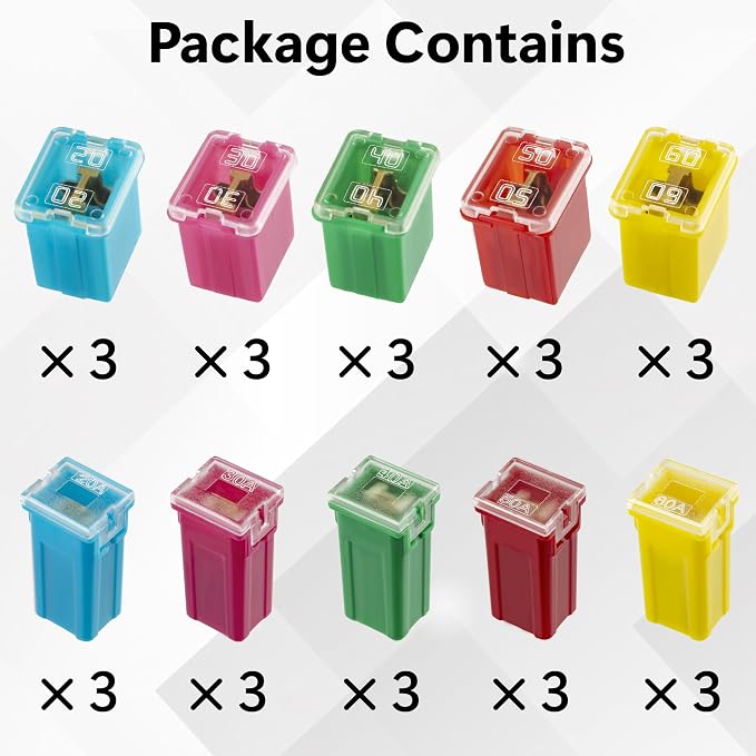 30 PCS Automotive Fuse Assortment, Includes 15 Tall Profile and 15 Low Profile - Image 2