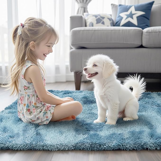8x10 Area Rugs for Living Room Bedroom Fluffy, Large Area Rug Shag Shaggy Carpet Soft Plush Furry Bedside Rug, Area Rugs for Home Decor(8 x 10, Dark Blue Tie-Dyed)