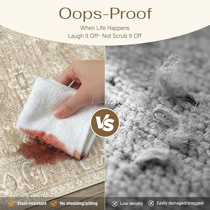 5x7 Washable Area Rug for Living Room Bedroom Vintage Beige Soft Low Pile Carpet Traditional Retro Non Slip Throw Rug for Dining Room Entryway Indoor Dorm Kitchen
