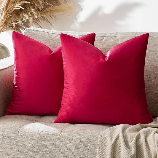 GIGIZAZA Decorative Throw Pillow Covers 26x26,Set of 2 Red Square Couch Pillow Covers,Velvet Sofa Boho Cushion Pillows