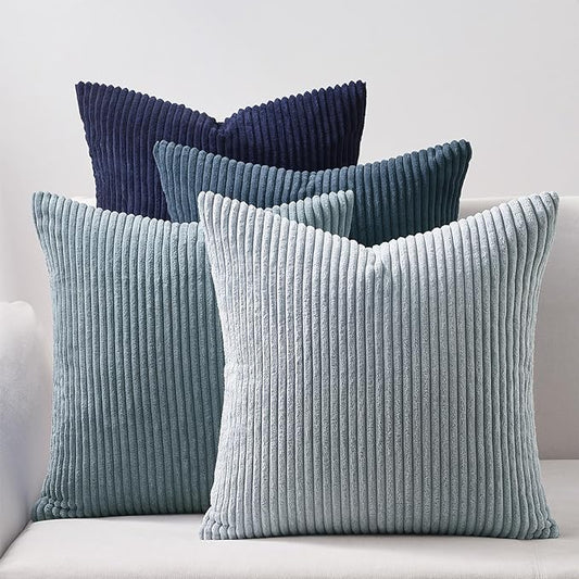 Topfinel Decorative Throw Pillow Covers Cushion Cases, Set of 4 Soft Velvet Modern Double-Sided Designs, Mix and Match for Home Decor, Pillow Inserts Not Included (24x24 inch, Blue)