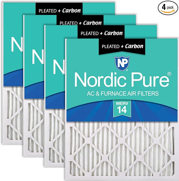 Nordic Pure 12x18x1 Pleated MERV 14 Plus Carbon Air Filters 4 Pack | Actual by NordicPure