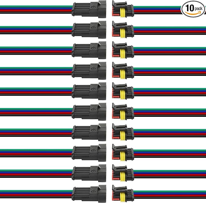 10Pcs 4 Pin Connector, 16AWG Car Waterproof Electrical Connector, Quick by BFXM