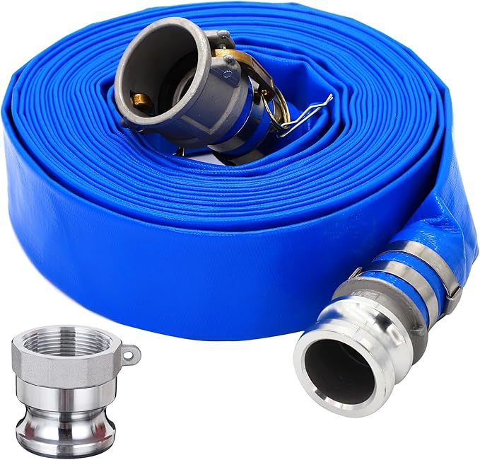 DAVCO 2" ID × 50 ft PVC Lay Flat Discharge Hose, Heavy Duty Reinforced Blue by DAVCO