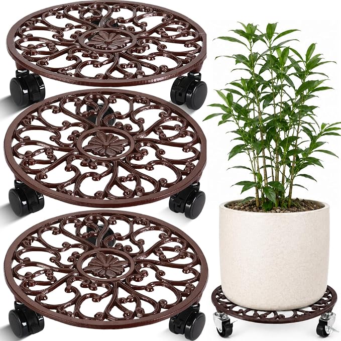3 Packs 11 Inch Rolling Plant Stand by Planterhoma