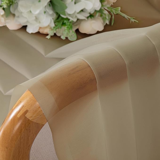 OVZME Taupe Sheer Curtains 90 Inches Long 2 Panels - Soft Light Filtering Window Sheer Panels for Living Room/Bedroom, Top Dual Rod Pocket, 1 Pair, Each 42Wx90L Inches