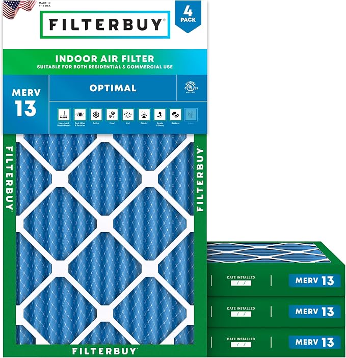 Filterbuy 12x20x2 Air Filter MERV 13 Optimal Smoke & Allergy Defense, by Filterbuy