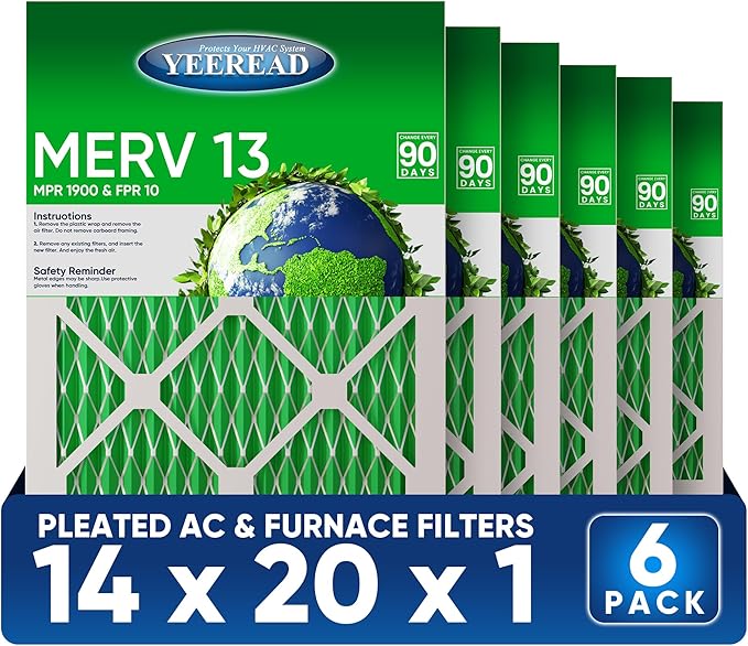 14X20x1 MERV 13 Air Filters, Actual Size: 13.70" x 19.70" x 0.75", Pleated by Unknown