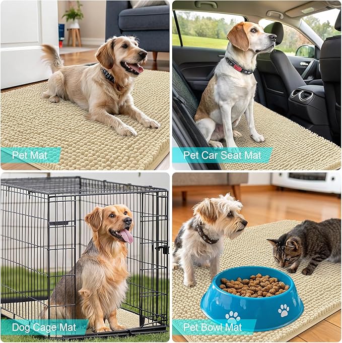 OLANLY Dog Door Mat for Muddy Paws 44x32, Absorbs Moisture and Dirt, Absorbent Non-Slip Washable Doormat, Quick Dry Chenille Mud Mat for Dogs, Entry Indoor Entryway Carpet for Inside Floor, Sand