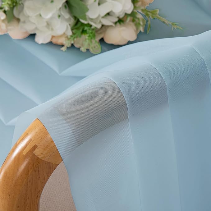 OWENIE Sheer Curtains 96 inches Long for Bedroom Living Room, Solid Light Filtering Fimly Sheer Curtains with Rod Pocket Top, Soft Sheer Long Curtains, Each 42Wx96L inch, Sky Blue