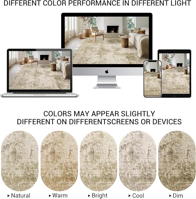 LEPEII 9x12 Area Rug, Modern Abstract Washable Large Rugs for Living Room, Dining Room, Non-Slip Non Shedding Low Pile Home Decor Durable Bedroom Rug-Beige