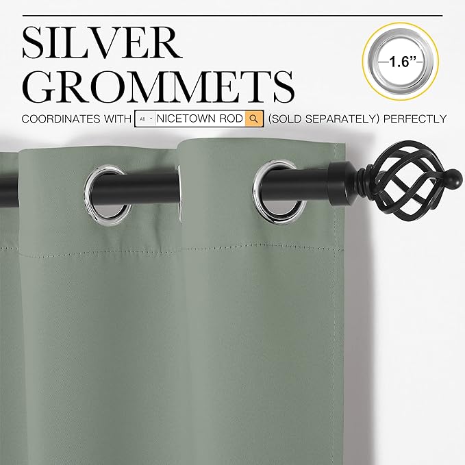 NICETOWN Greyish Green Blackout Curtains 90" Long for Office, Dining Room, Guest Room, Sound Reducing Heat and Cold Block Curtain Panels for Modern Room Decorative (55" Wide, 2 Pieces)