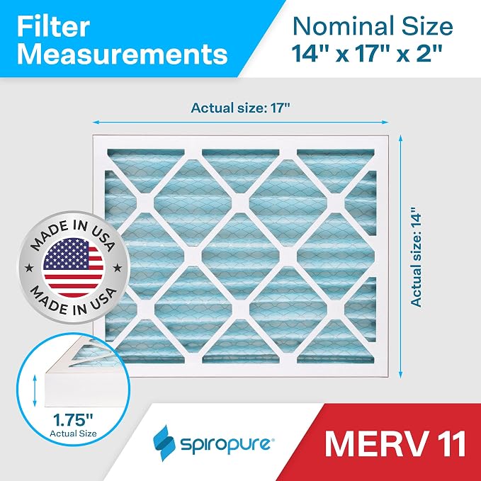 SpiroPure 14x17x2 MERV 11 Pleated Filter Air Filters - Image 2