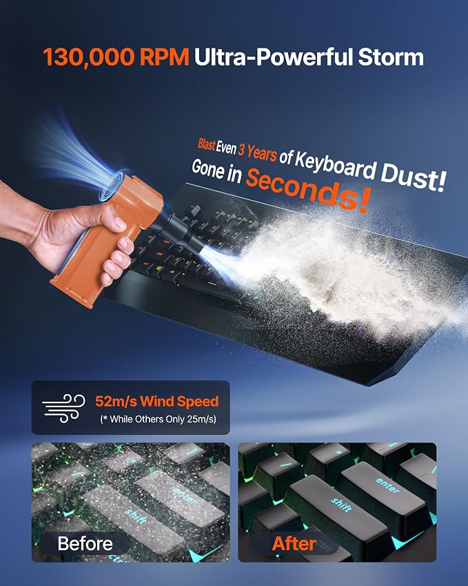 Compressed Air Duster, 000RPM Ultra-Powerful Cordless Electric Air Duster - Image 2